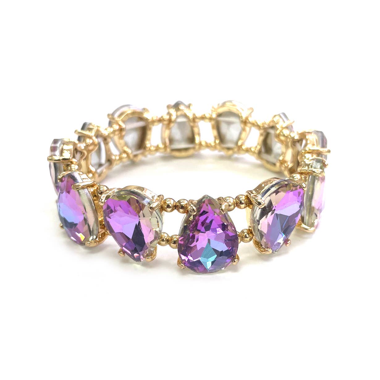 Teardrop Glass Crystal Bead Linked Stretch Bracelet