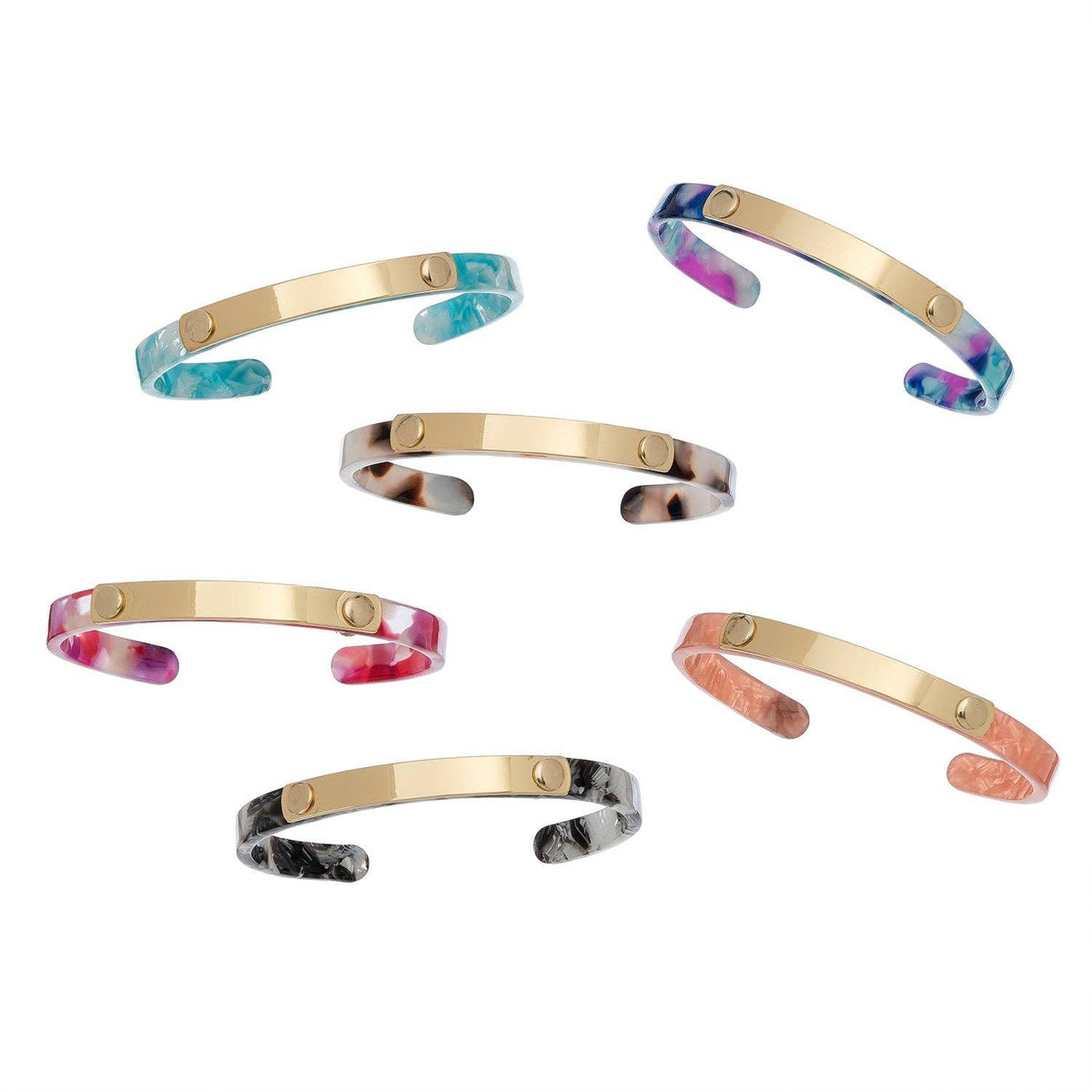 Cuff Bracelet Marbleized Thin 12 Piece Jewelry Set