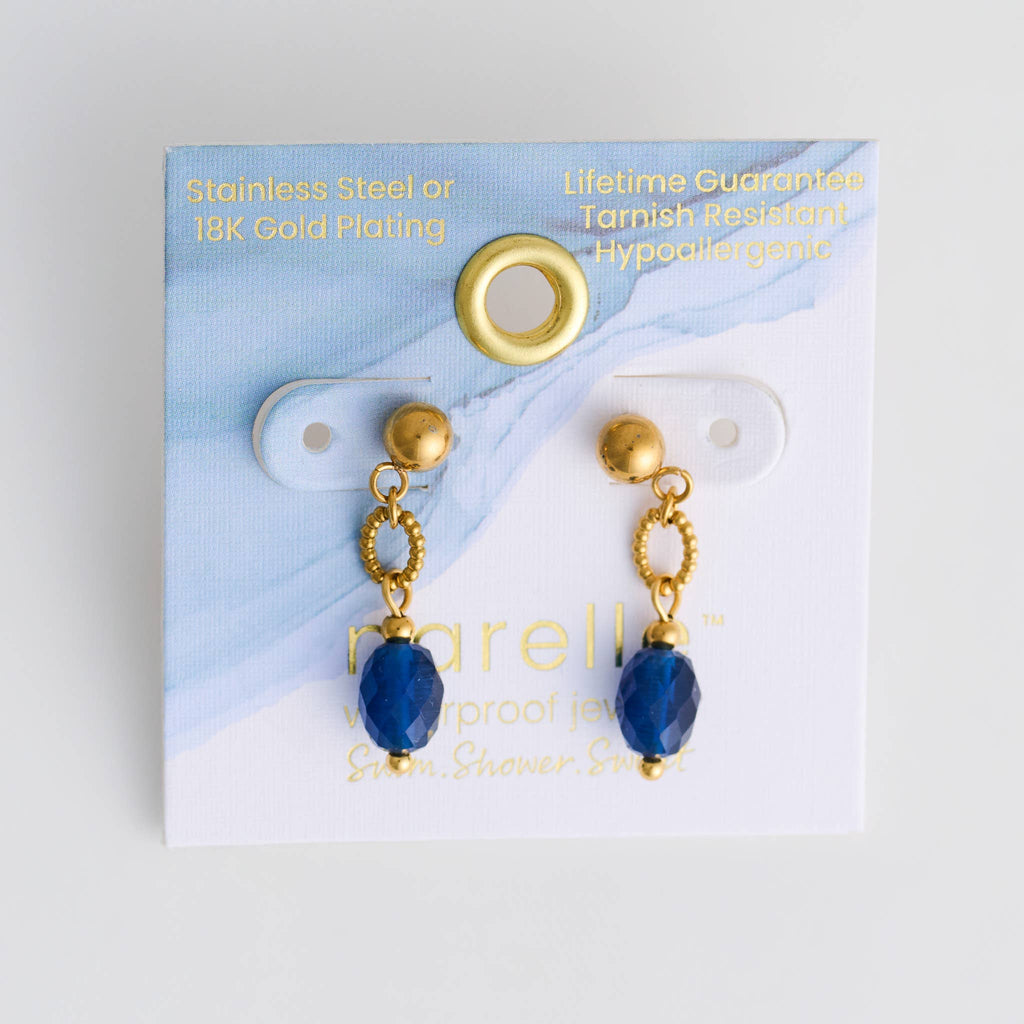 Waterproof Earrings Faceted Lapis Narelle Drop Gold