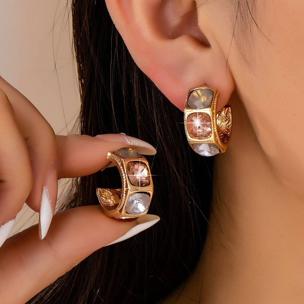 Gold-Tone Multi Color Gem Crystal Hoop Earrings | 80E61876