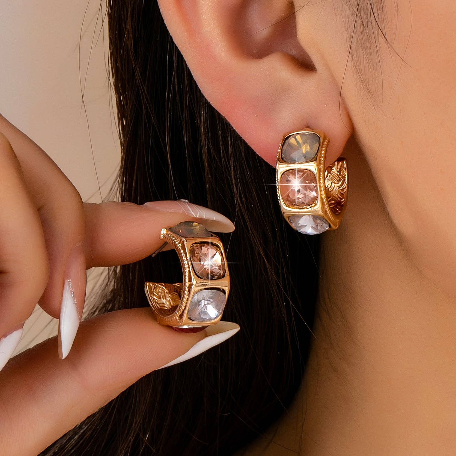 Gold-Tone Multi Color Gem Crystal Hoop Earrings | 80E61876