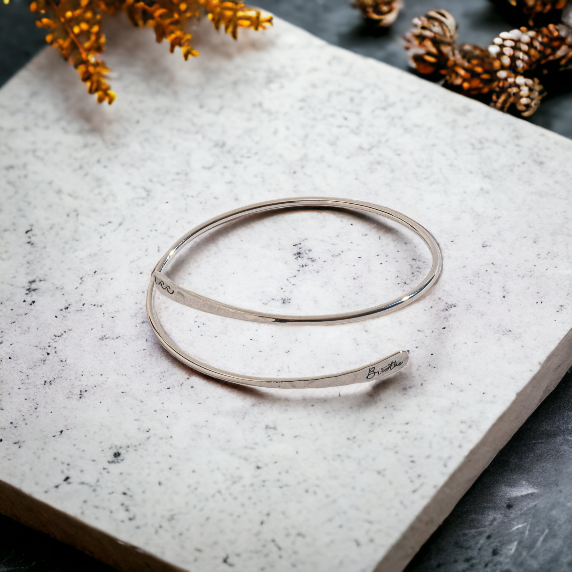 Breathe Engraved Adjustable Bangle Bracelet