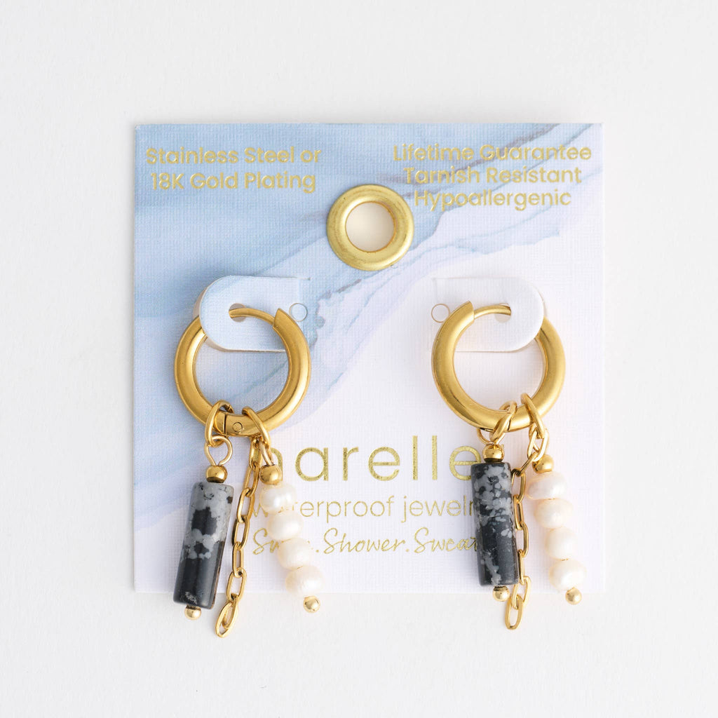 Hoop Earrings Pearl Gemstone Beaded Waterproof Gold Narelle