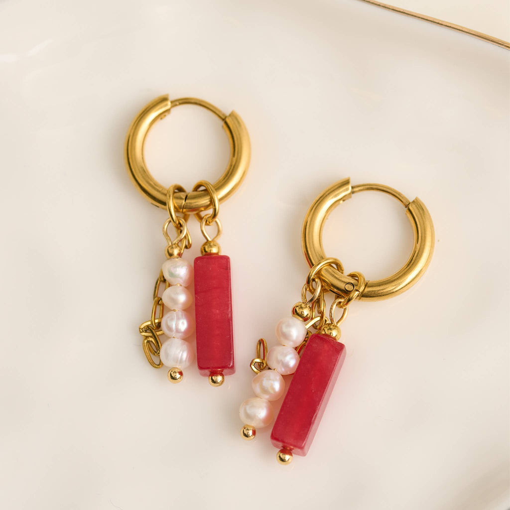 Hoop Earrings Pearl Gemstone Beaded Waterproof Gold Narelle