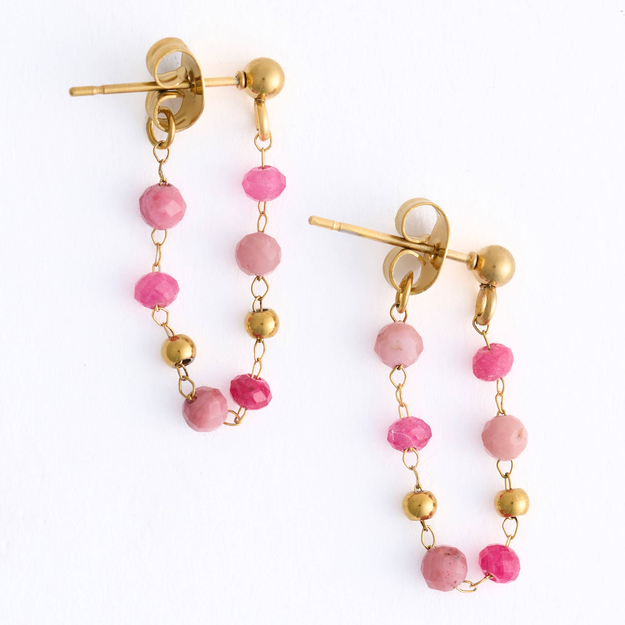 Waterproof Earrings Gemstone Beaded Drop Narelle Gold