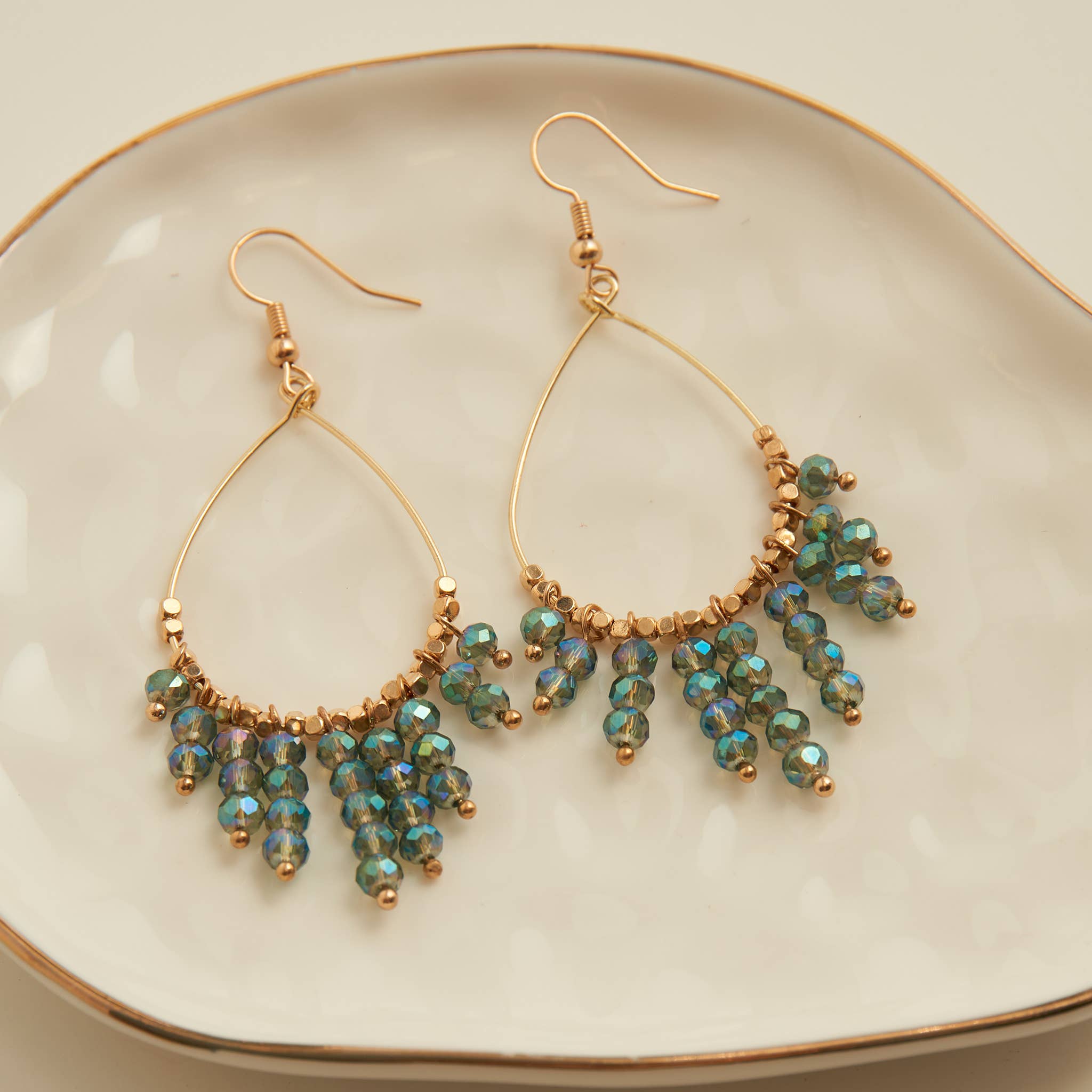 Kina Gold Teardrop Beaded Chandelier Earrings