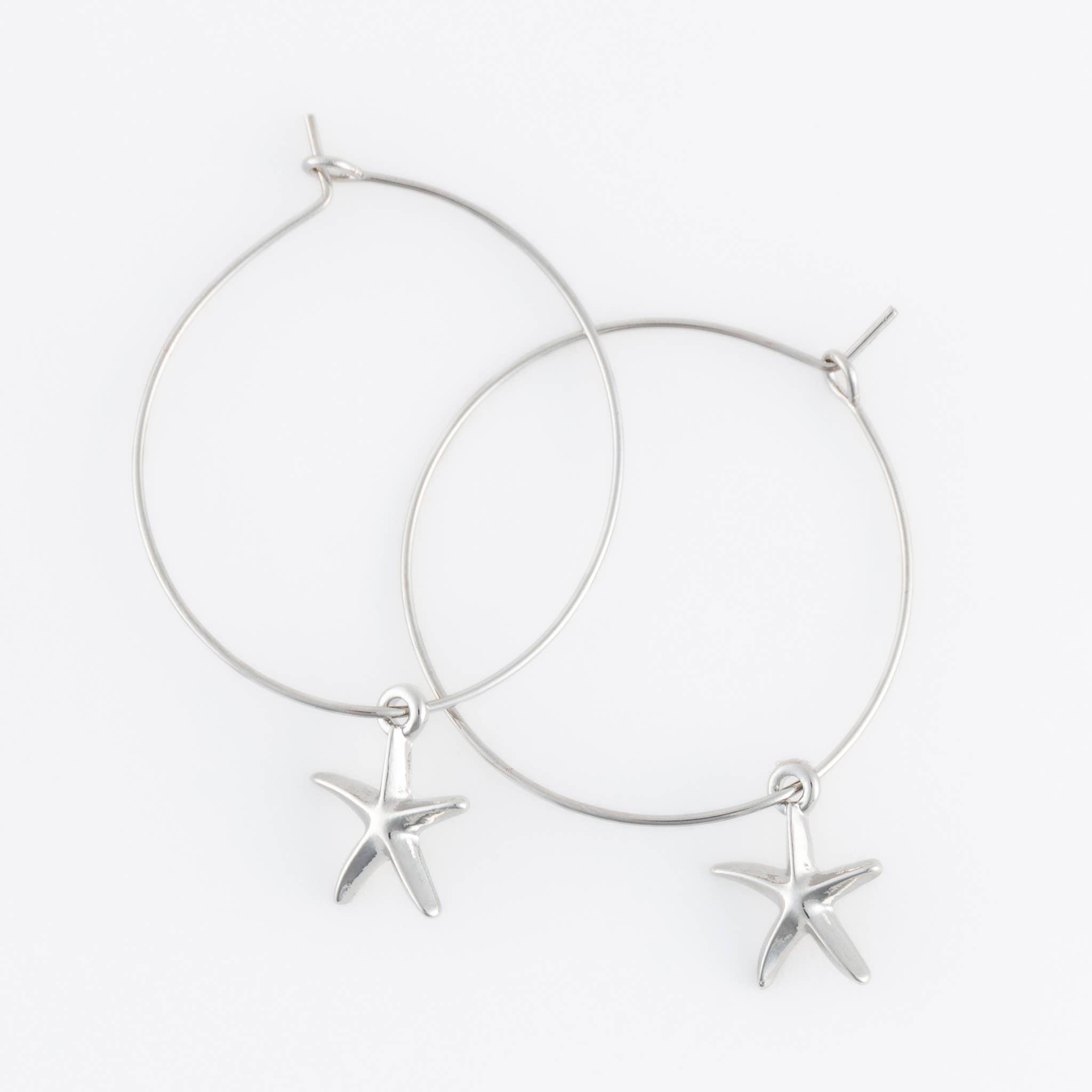 Dainty Starfish Charm Hoop Earrings