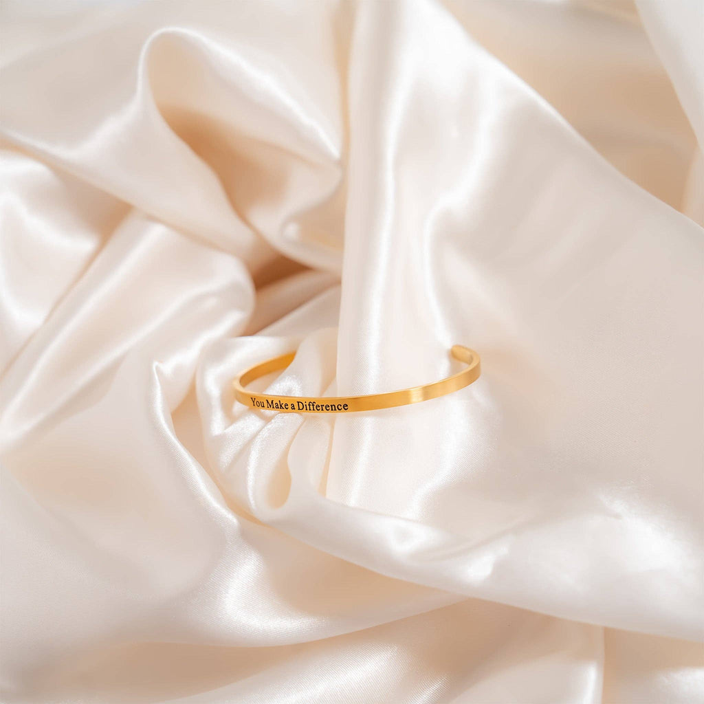 18K Gold PVD You Make a Difference Engraved Bangle Bracelet