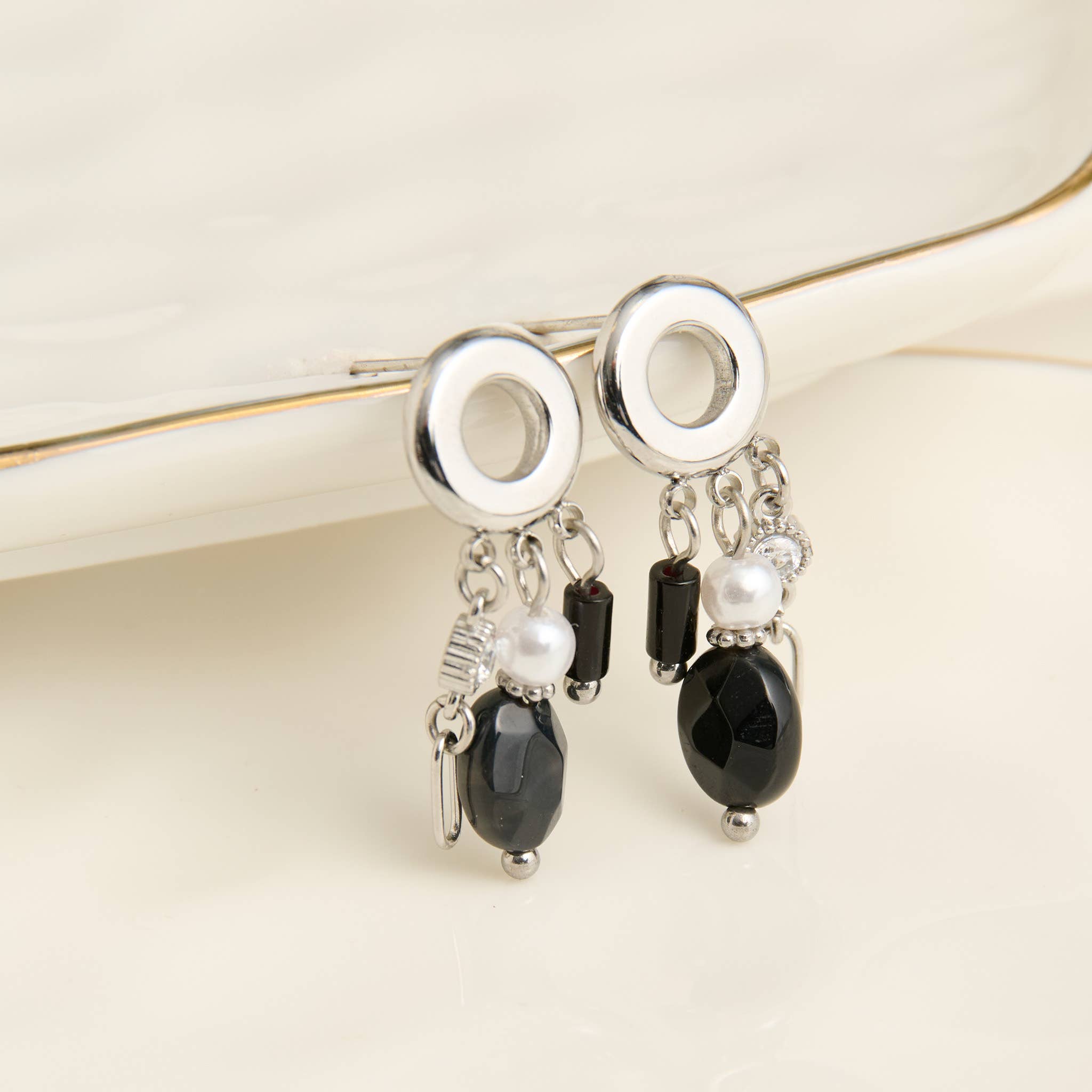 Waterproof Earrings Drop Black Agate Jewelry Narelle Post