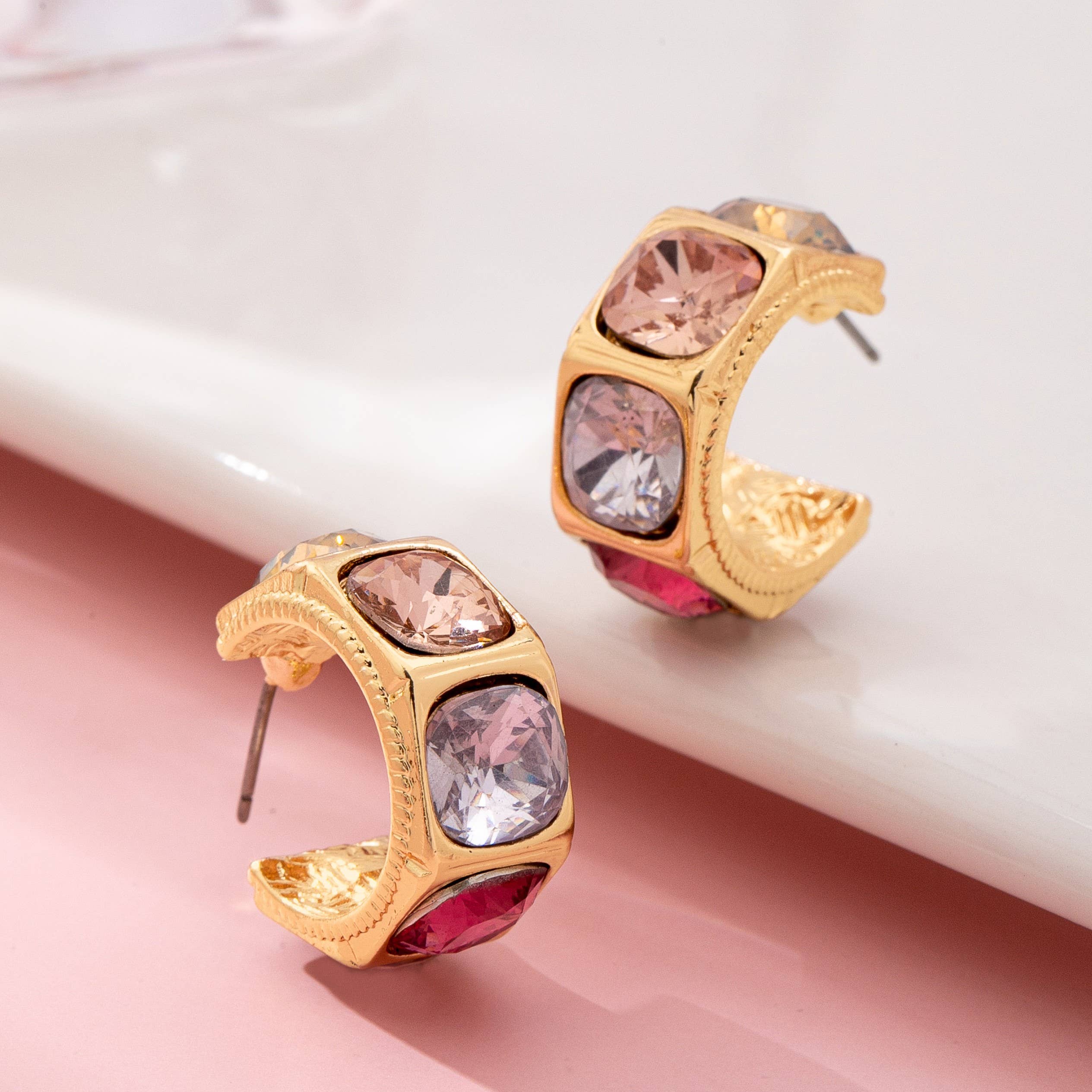 Gold-Tone Multi Color Gem Crystal Hoop Earrings | 80E61876