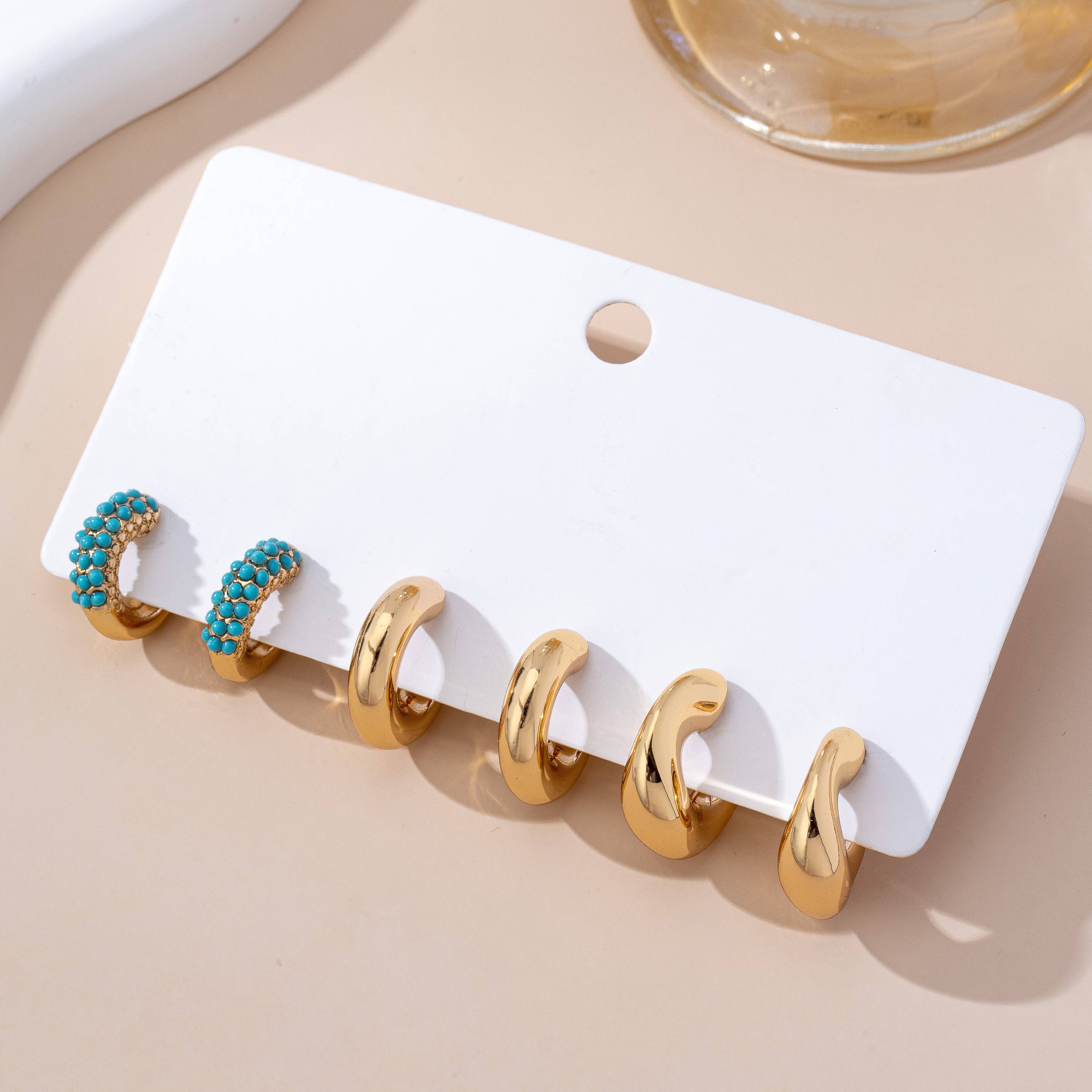 Turquoise Enamel Hoop Trio Earring Set | 80E61664