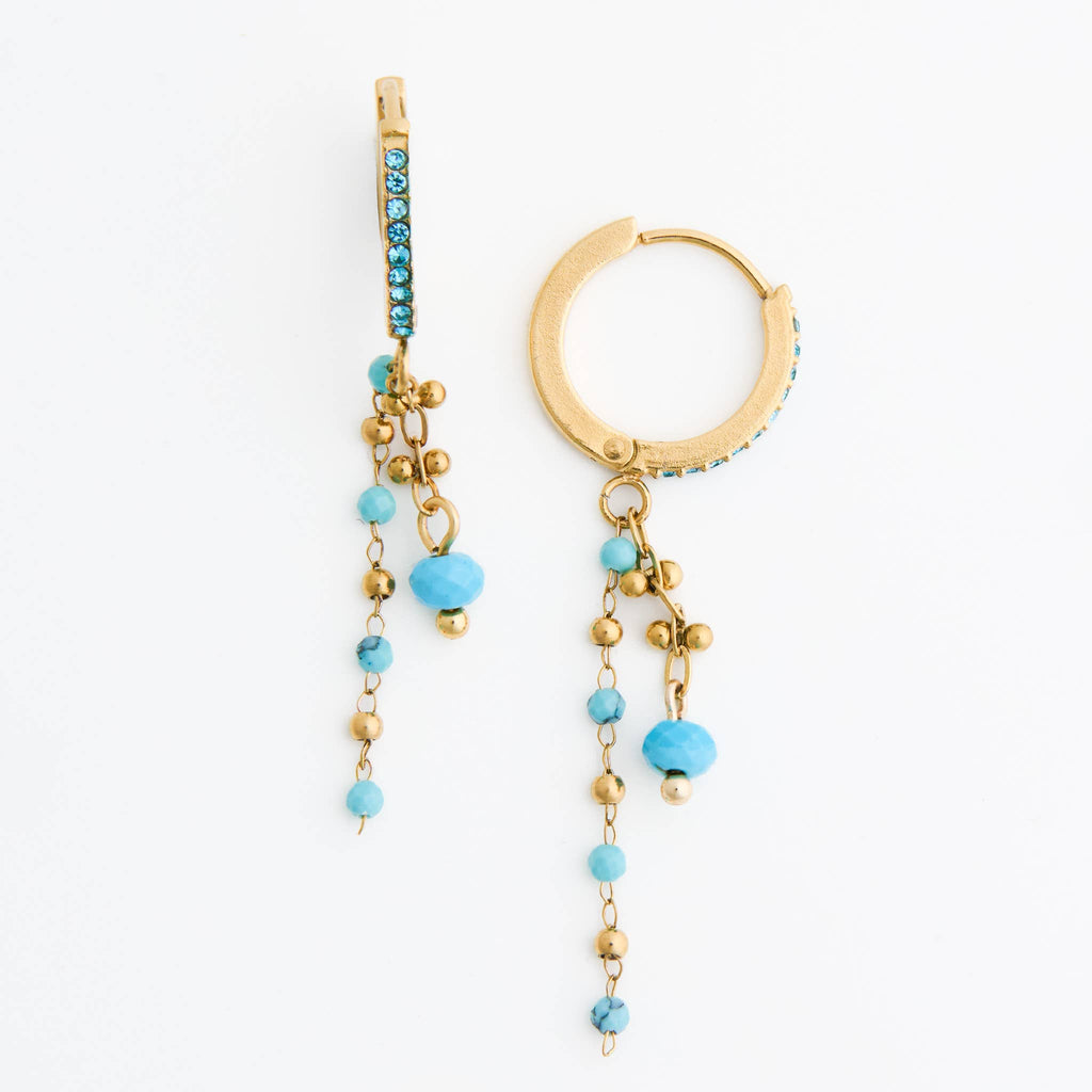 Turquoise Earrings Pave Hoop Waterproof Narelle Gold
