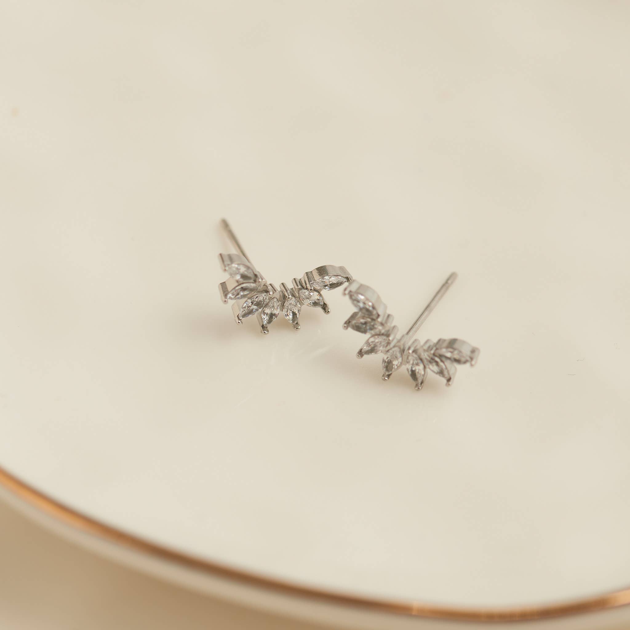 Waterproof Earrings Mini Crawler Studs with Cubic Zirconia