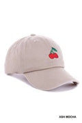 ...._ SI-27228 Cherry Embroidered Washed Cotton Adjustable Hats