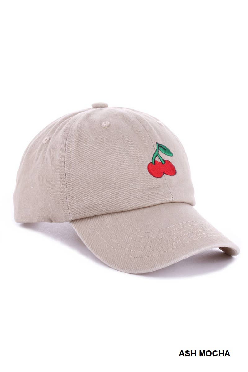 ...._ SI-27228 Cherry Embroidered Washed Cotton Adjustable Hats