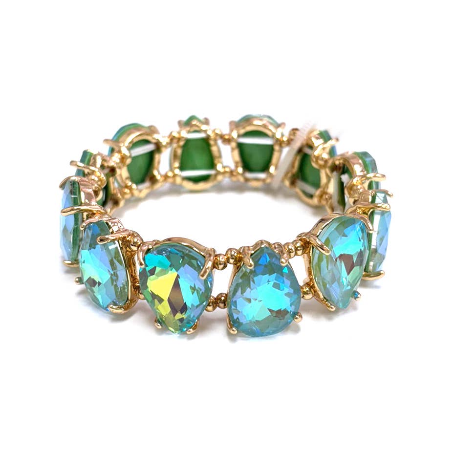 Teardrop Glass Crystal Bead Linked Stretch Bracelet
