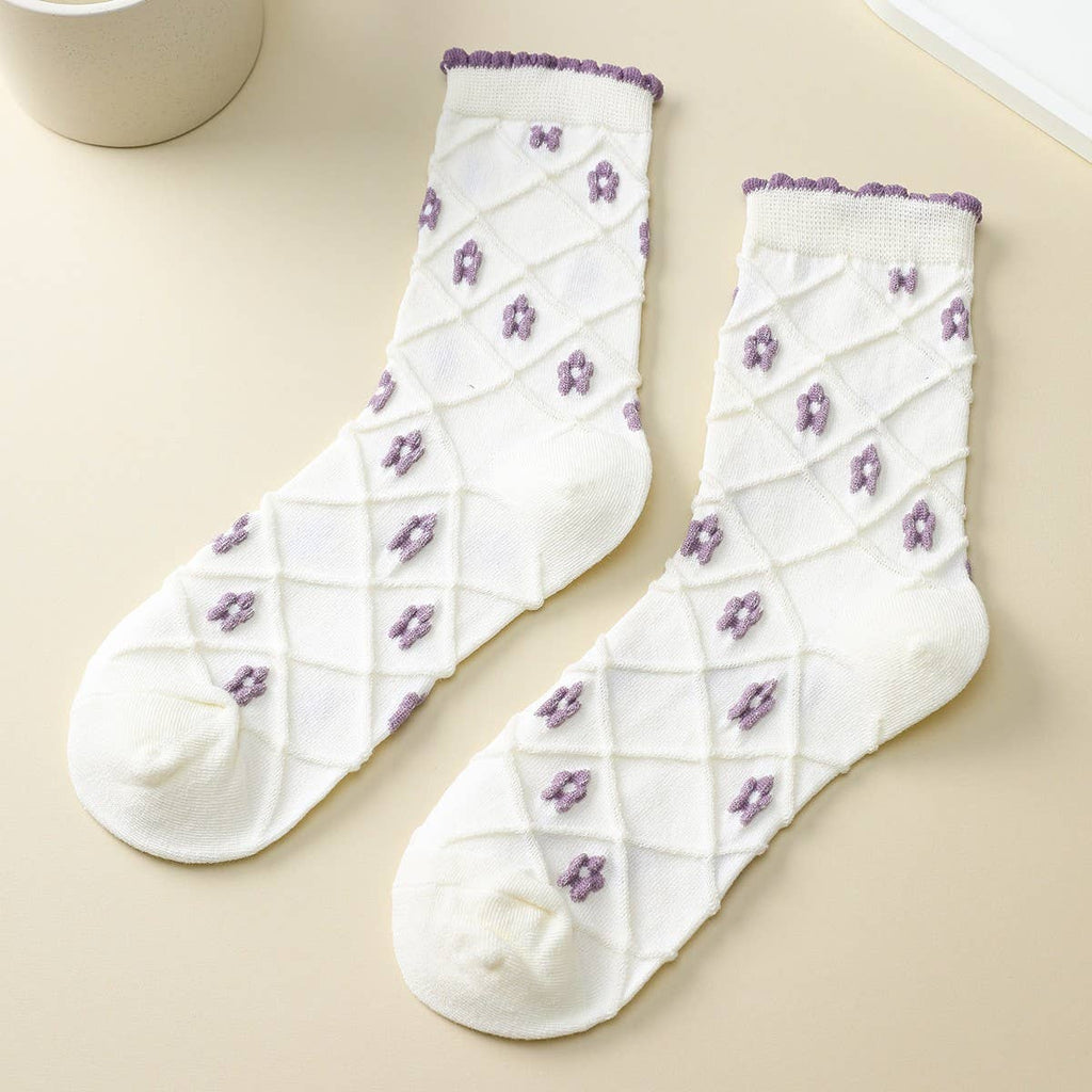 Woman Embroidered Texture Crew Sock | 40S02085