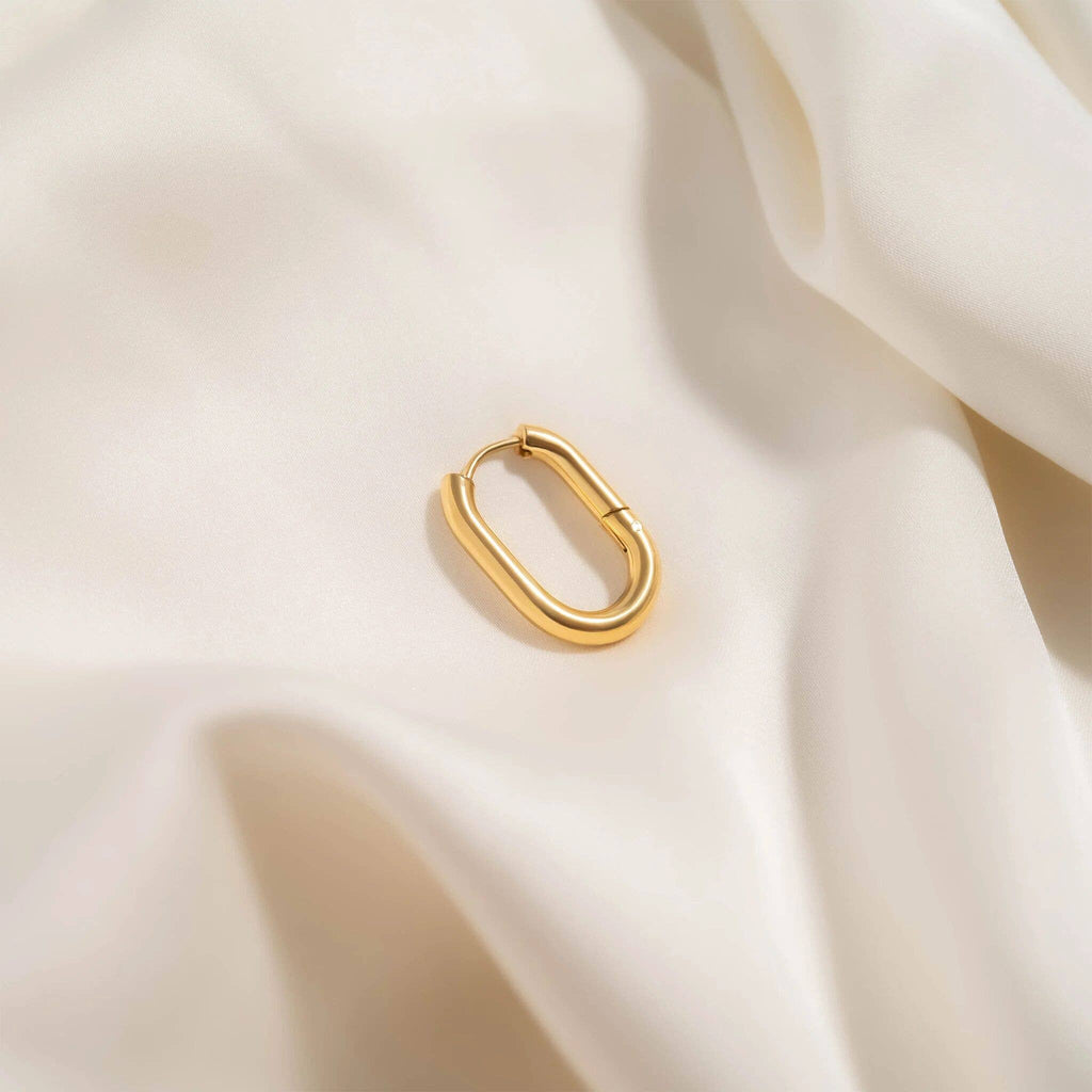 18K Gold PVD Stainless Steel Oval Huggie Earrings