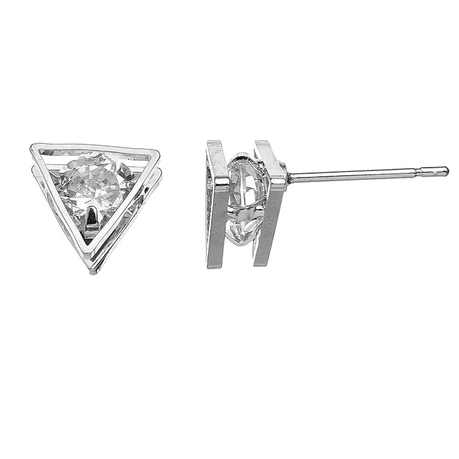 Dazzlers Cubic Zirconia Triangle Frame Stud Earrings