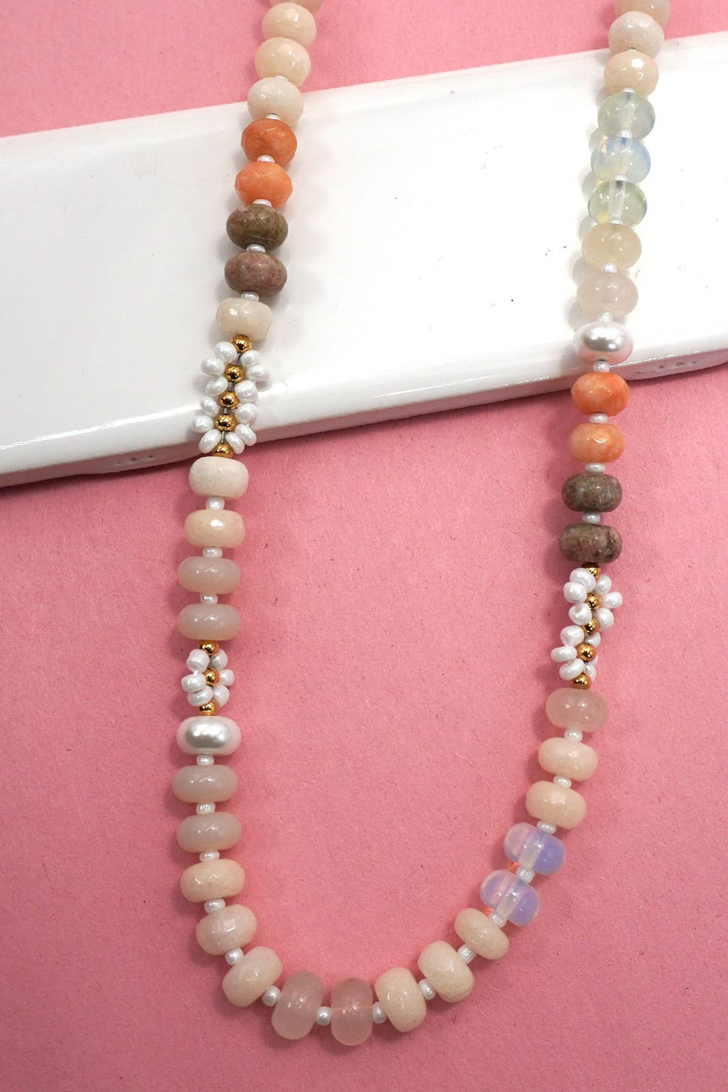 NATURAL STONE AGATE GLASS STAINLESS STEEL NECKLACE | 80N9204