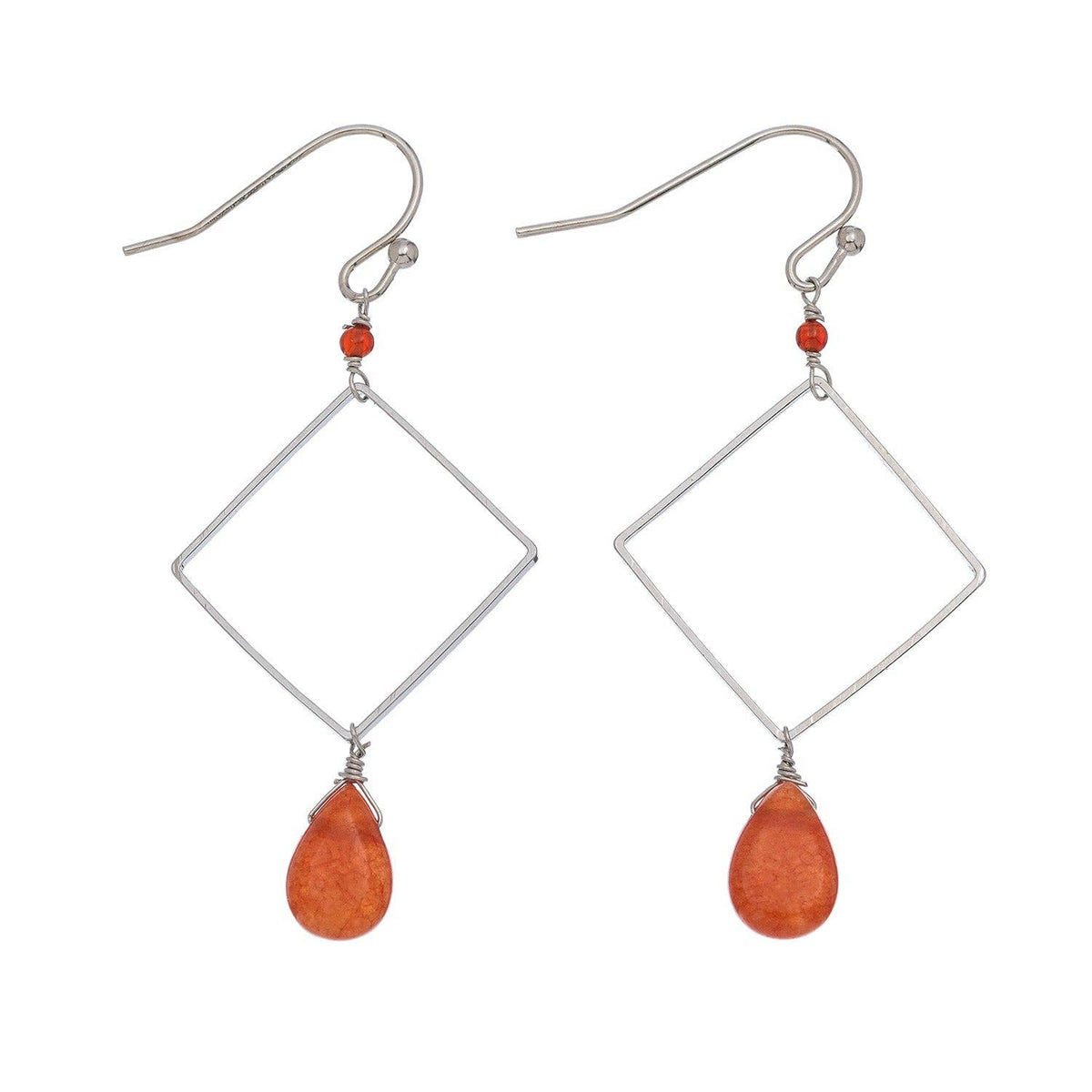 Drop Earrings Square Orange Sea Glass Beach Jewelry
