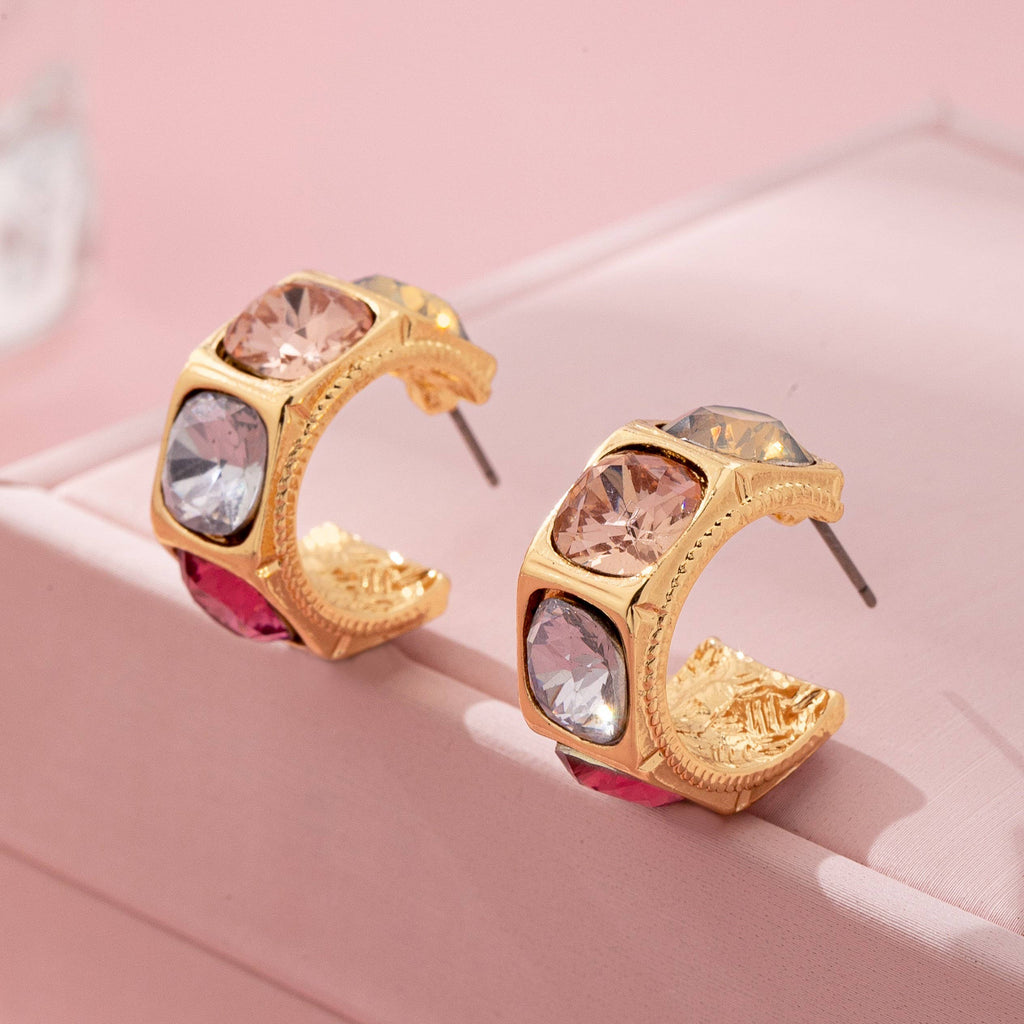 Gold-Tone Multi Color Gem Crystal Hoop Earrings | 80E61876