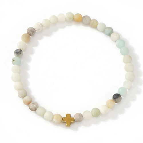 BOHO CROSS NATURAL STONE PERSONALIZED BRACELET | 40B5184