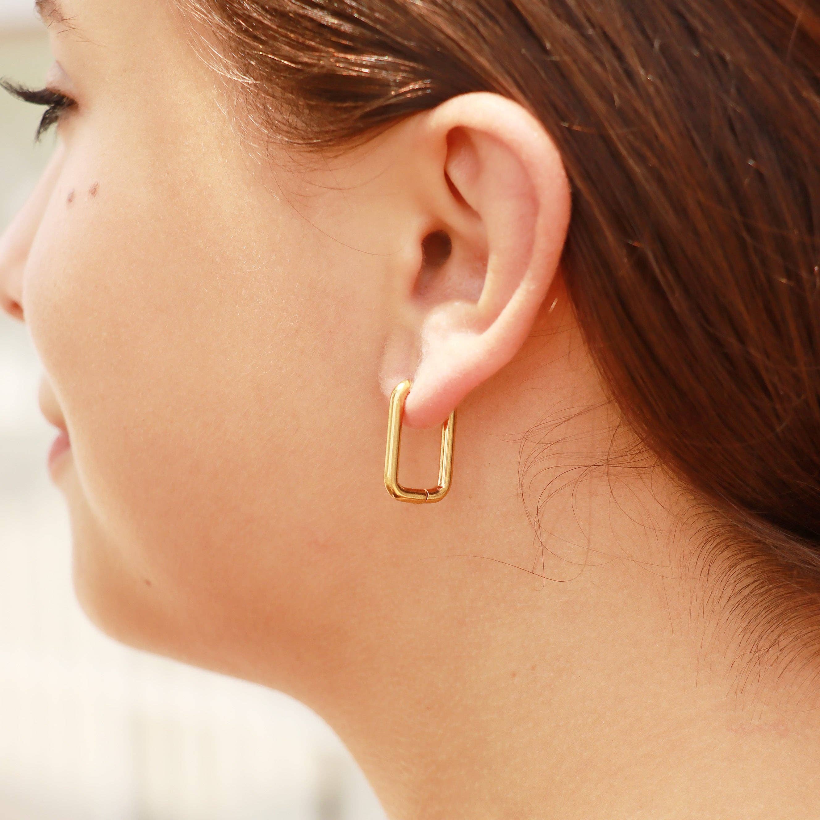 18K Gold PVD Rounded Rectangle Everyday Huggie Earrings
