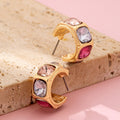 Gold-Tone Multi Color Gem Crystal Hoop Earrings | 80E61876