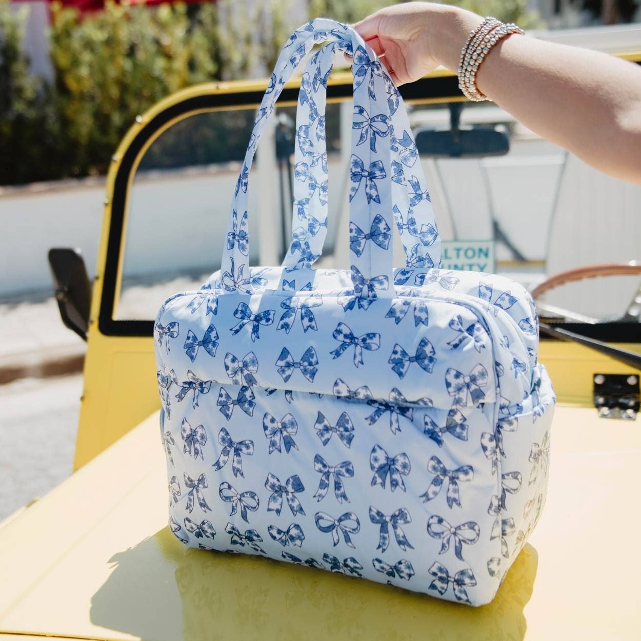Light Blue Toile Coquette Bows Weekender
