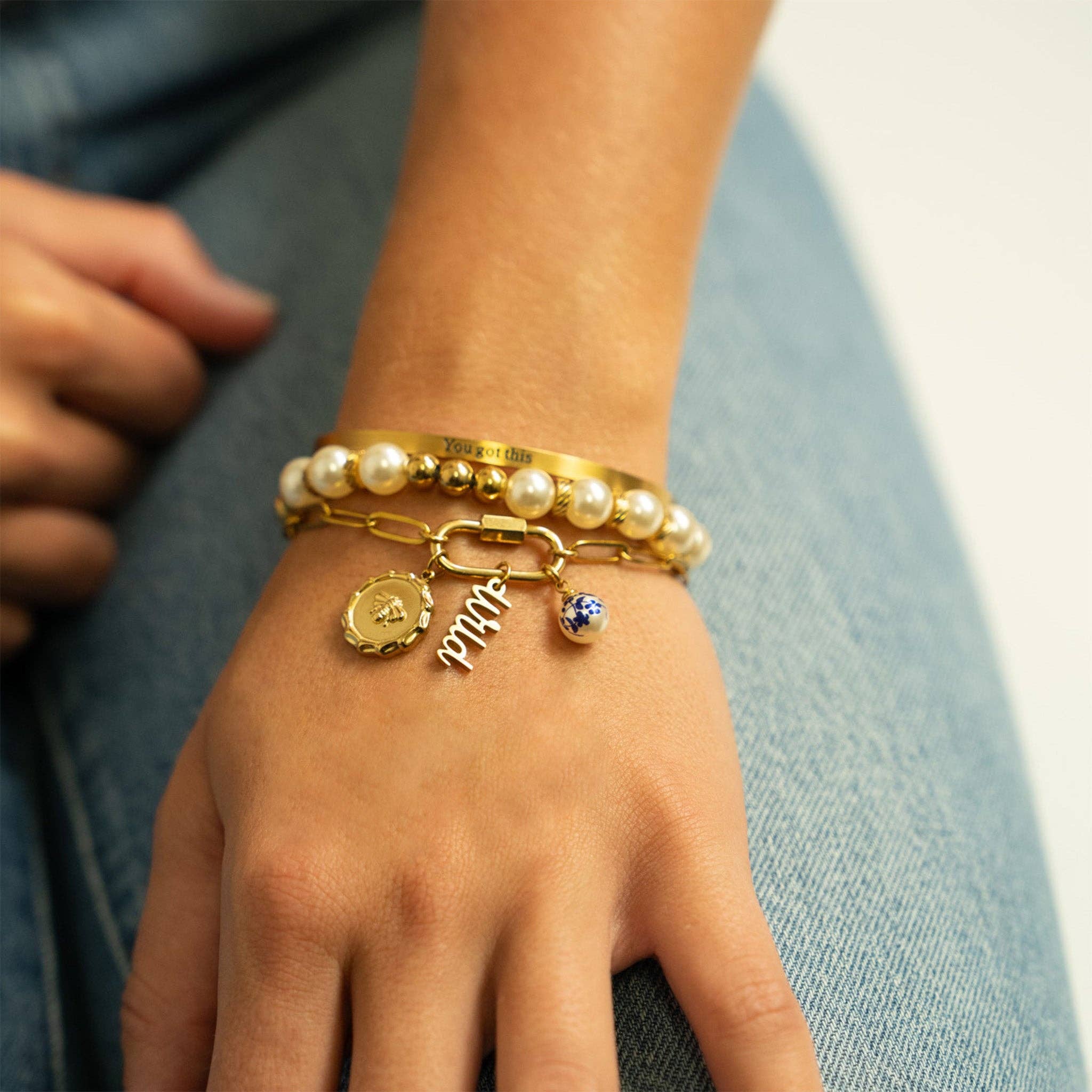 18K Gold PVD You Got This Engraved Bangle Bracelet