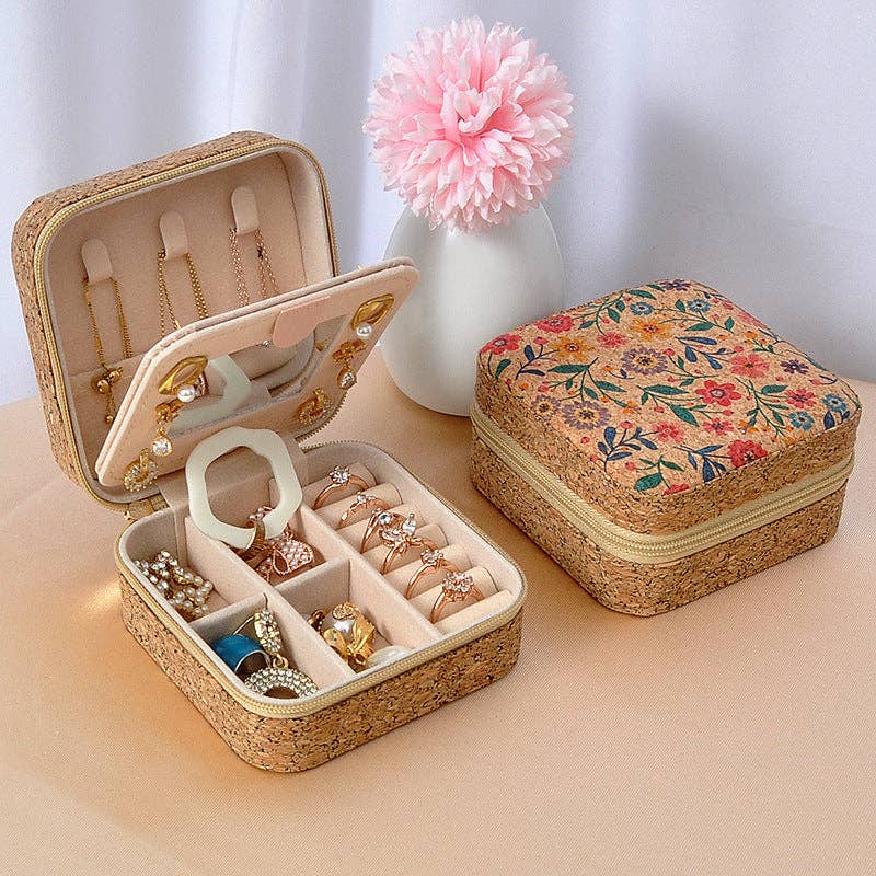 Luxury Vintage Mirror Jewelry Organizer Portable Travel Earring Ring Necklace Case