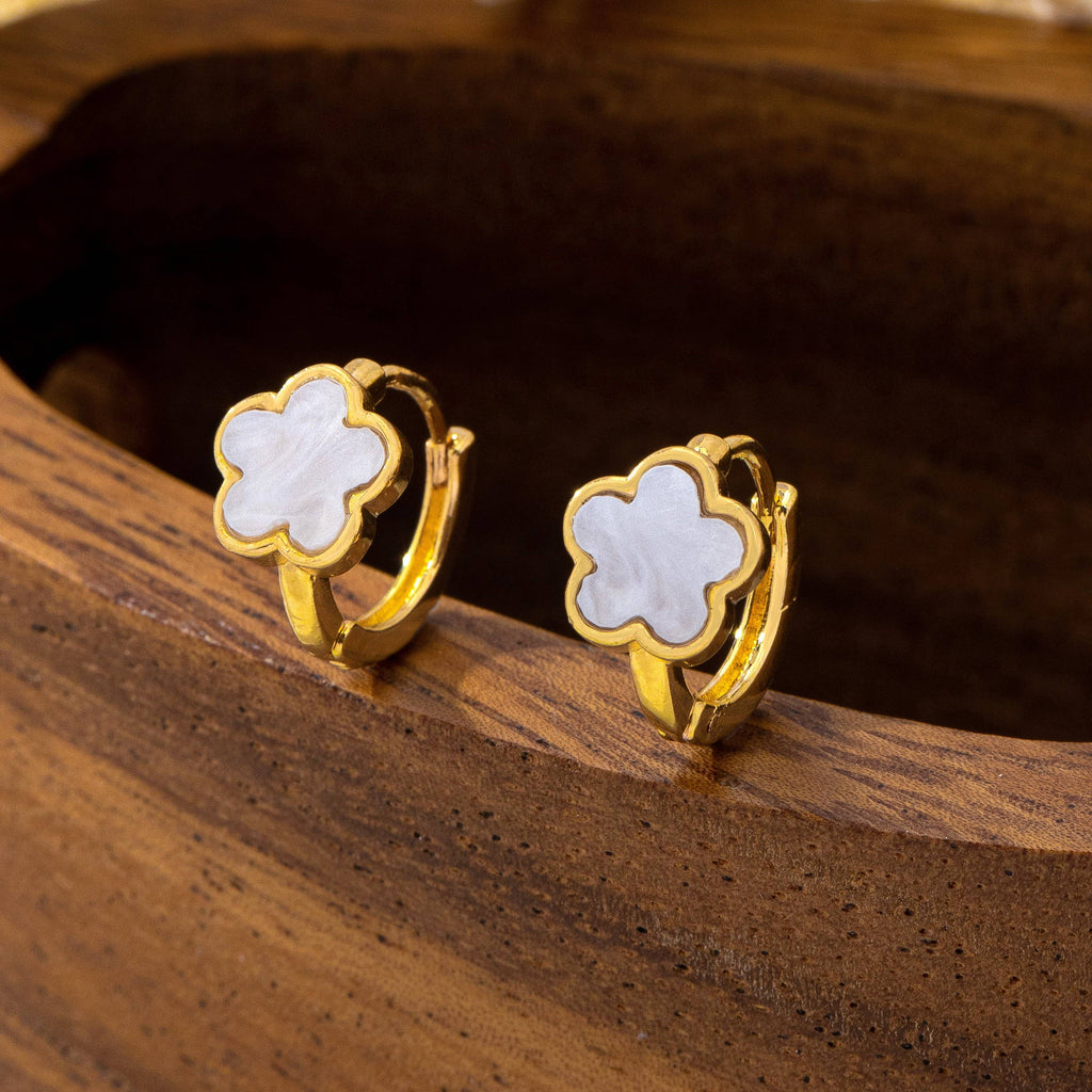 Enamel Flower Huggie Hoop Earrings | 80E62387
