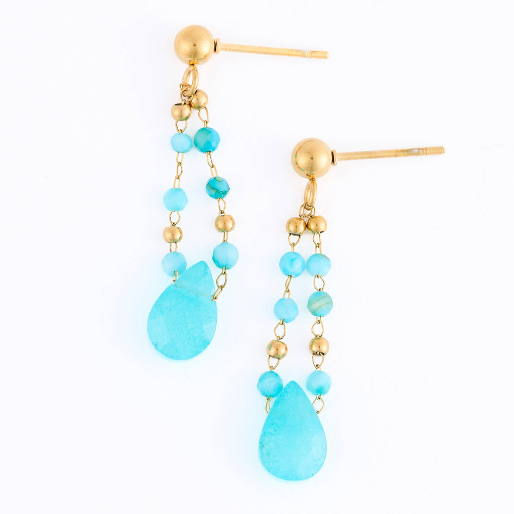 Waterproof Earrings Drop Kyanite Beaded Narelle Gold