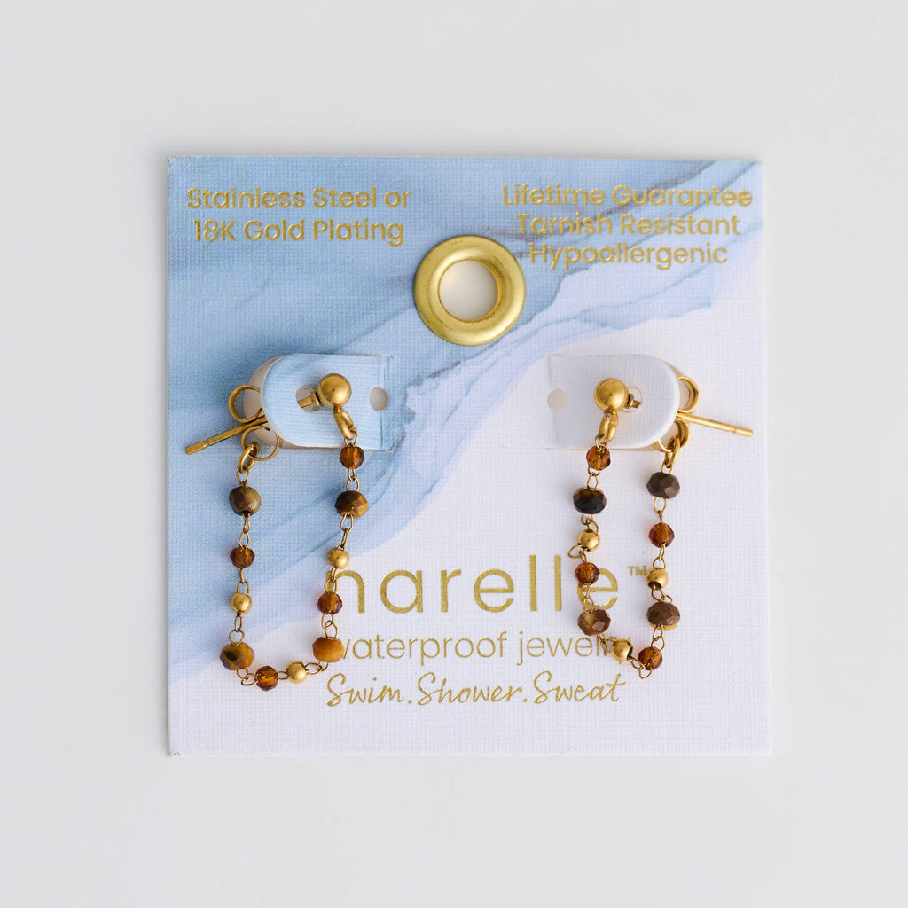 Waterproof Earrings Gemstone Beaded Drop Narelle Gold