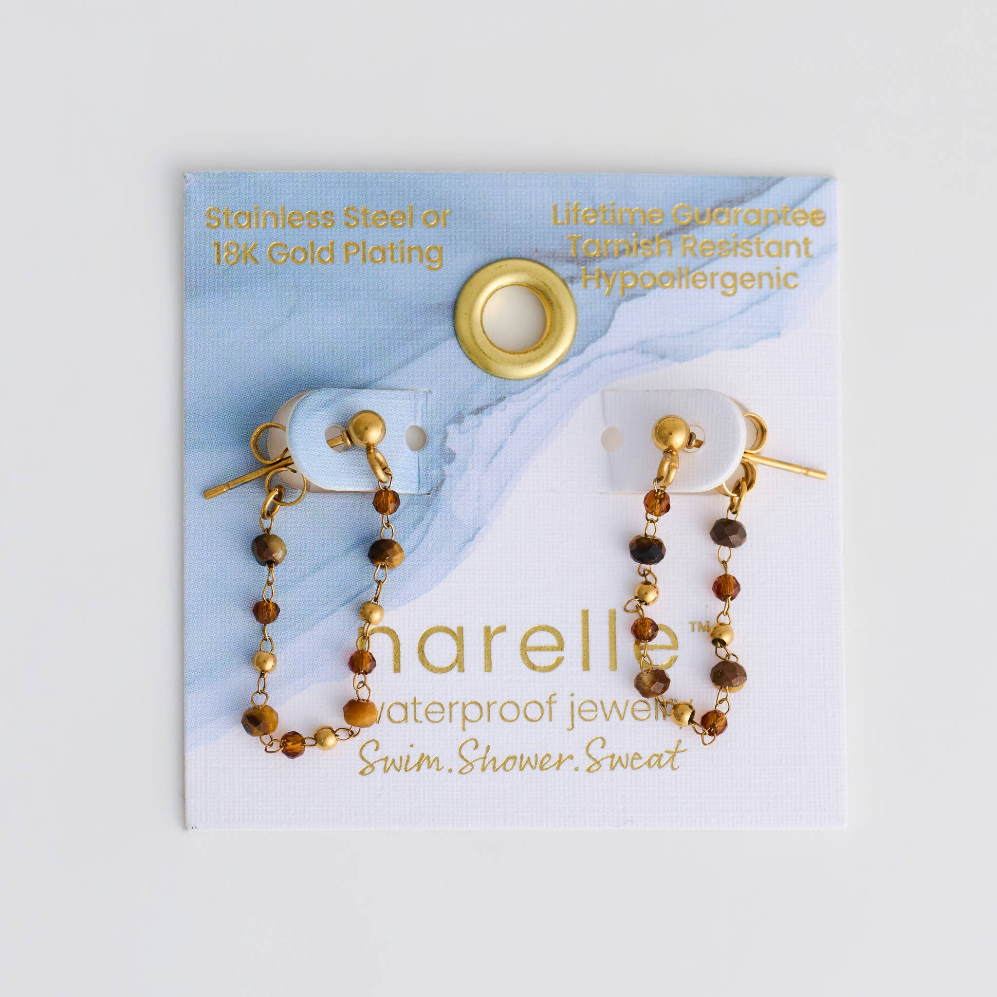 Waterproof Earrings Gemstone Beaded Drop Narelle Gold