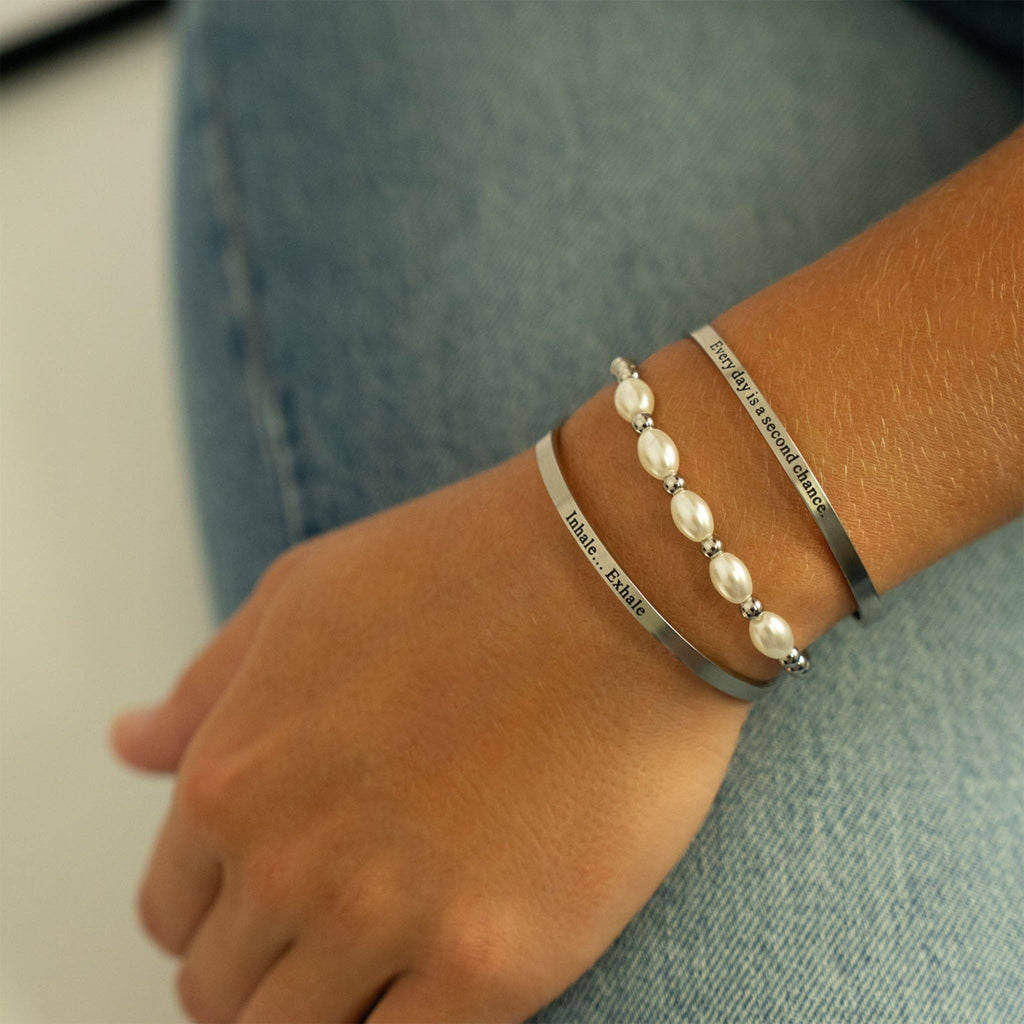 18K Gold PVD Stainless Steel Inhale Exhale Engraved Bracelet