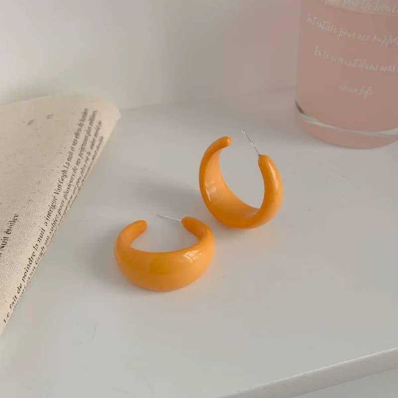 Retro High-Shine Acrylic Chunky Hoop Earrings | 40E478