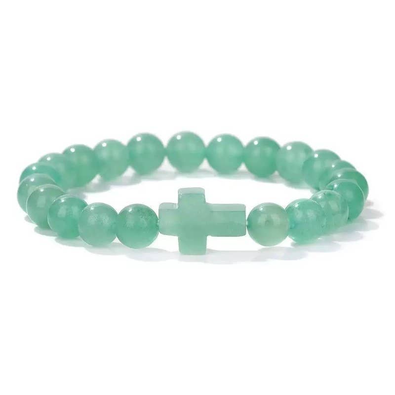 Boho Natural Stone Cross Charm Beaded Bracelet | 40B5248