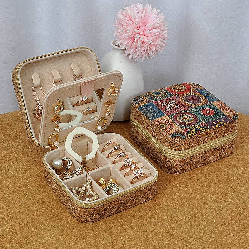 Luxury Vintage Mirror Jewelry Organizer Portable Travel Earring Ring Necklace Case