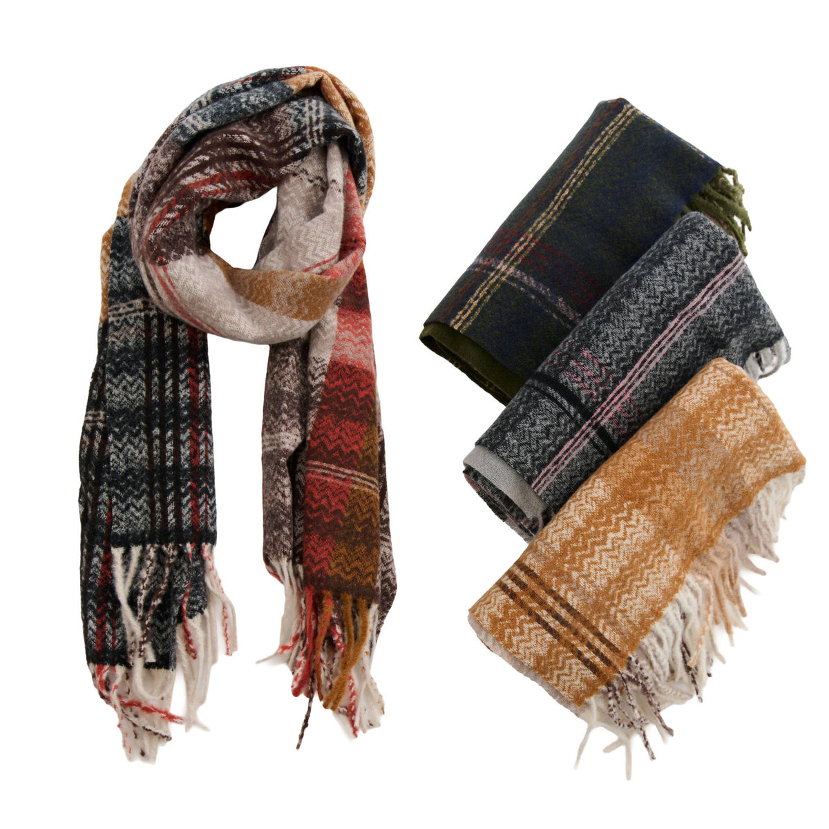 Plaid Scarf Assortment Fringe Tartan Callen Wrap 8 Piece Set