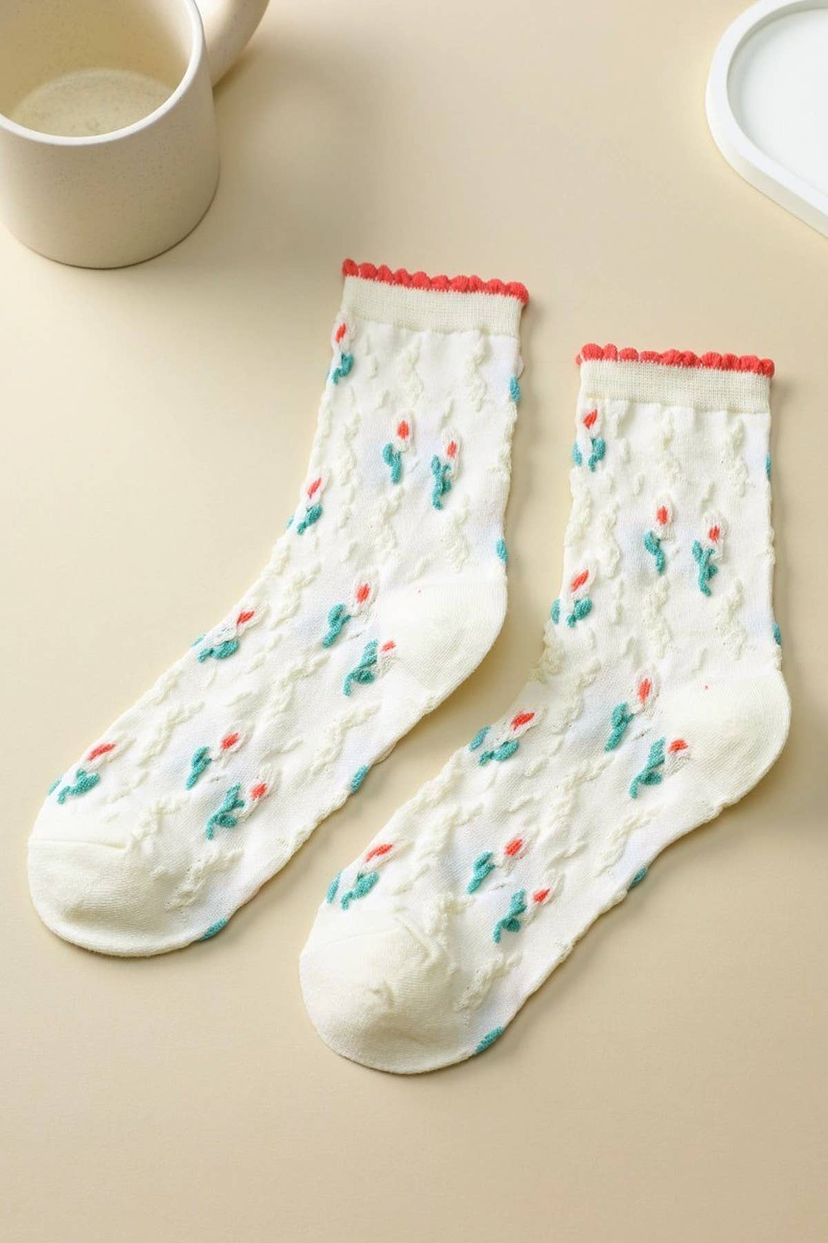 Woman Embroidered Texture Crew Sock | 40S02085