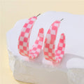 Retro Checkerboard Resin Hoop Earrings | 40E480