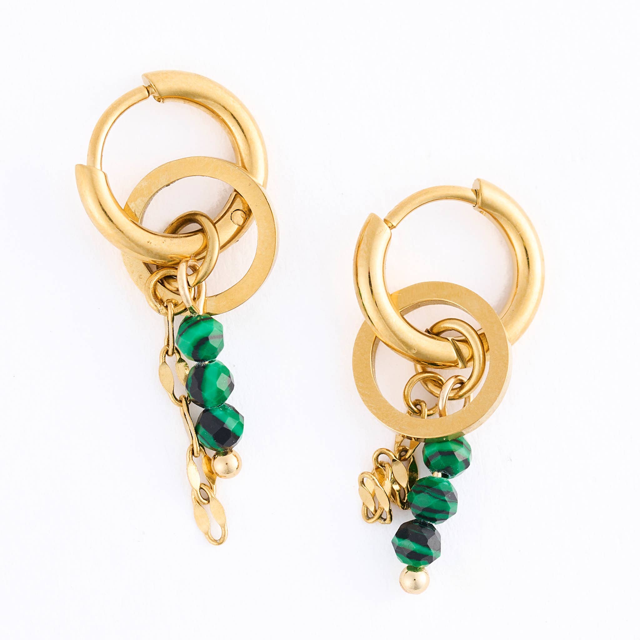 Hoop Earrings Malachite Beaded Waterproof Narelle Gold