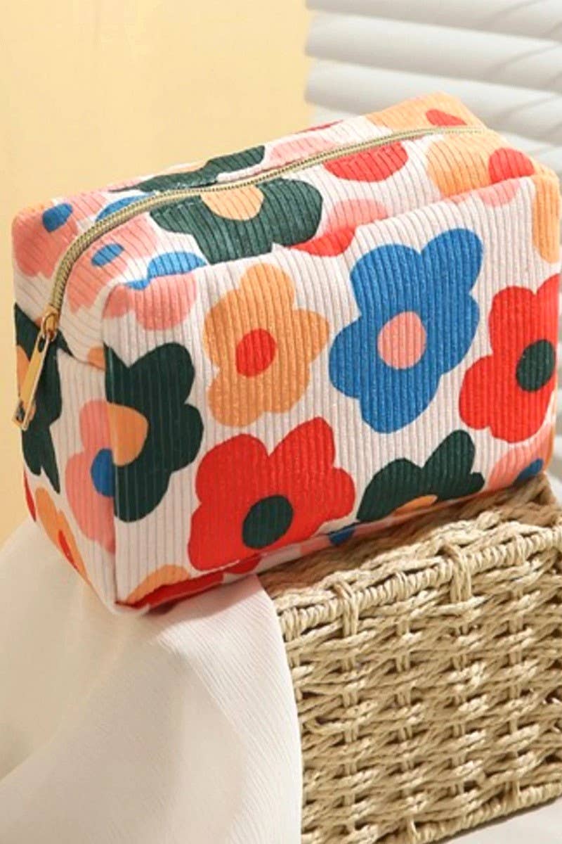 `.Corduroy cosmetic make up bag pouch