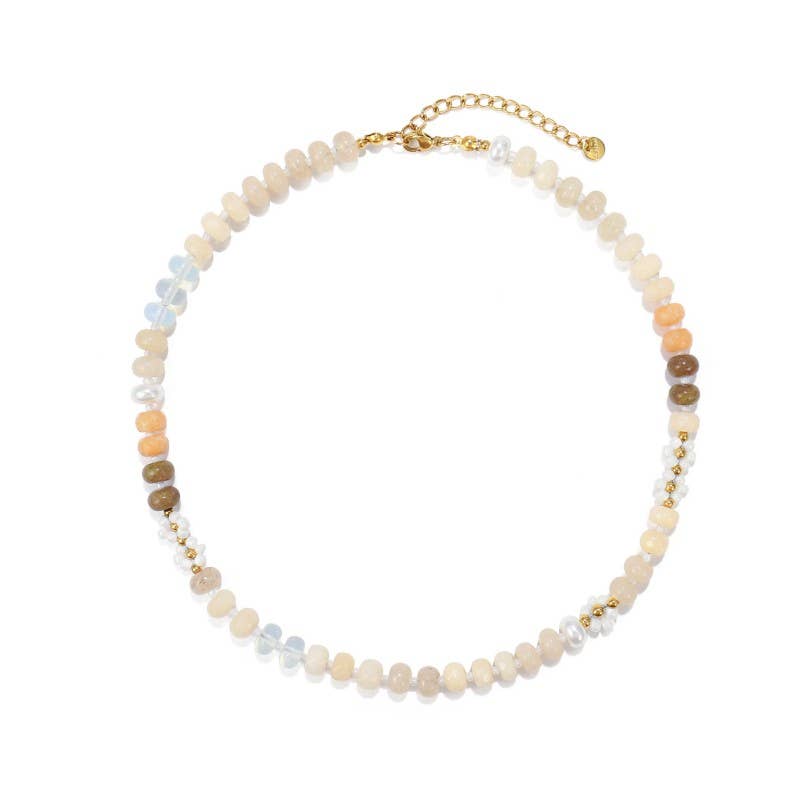 NATURAL STONE AGATE GLASS STAINLESS STEEL NECKLACE | 80N9204