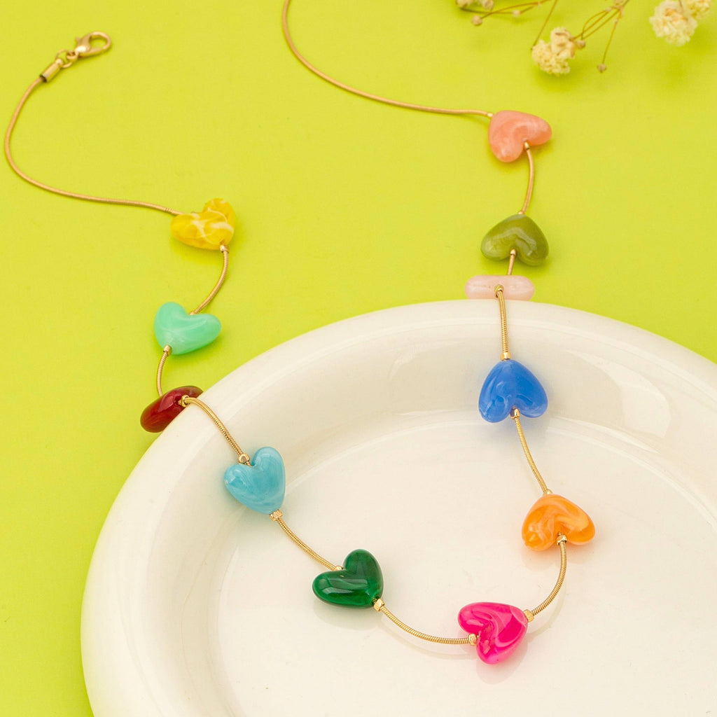 Multicolor Resin Beaded Heart Station Necklace | 80N92985