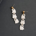 Halloween Earrings Stacked Ghost Drop Gold Stud
