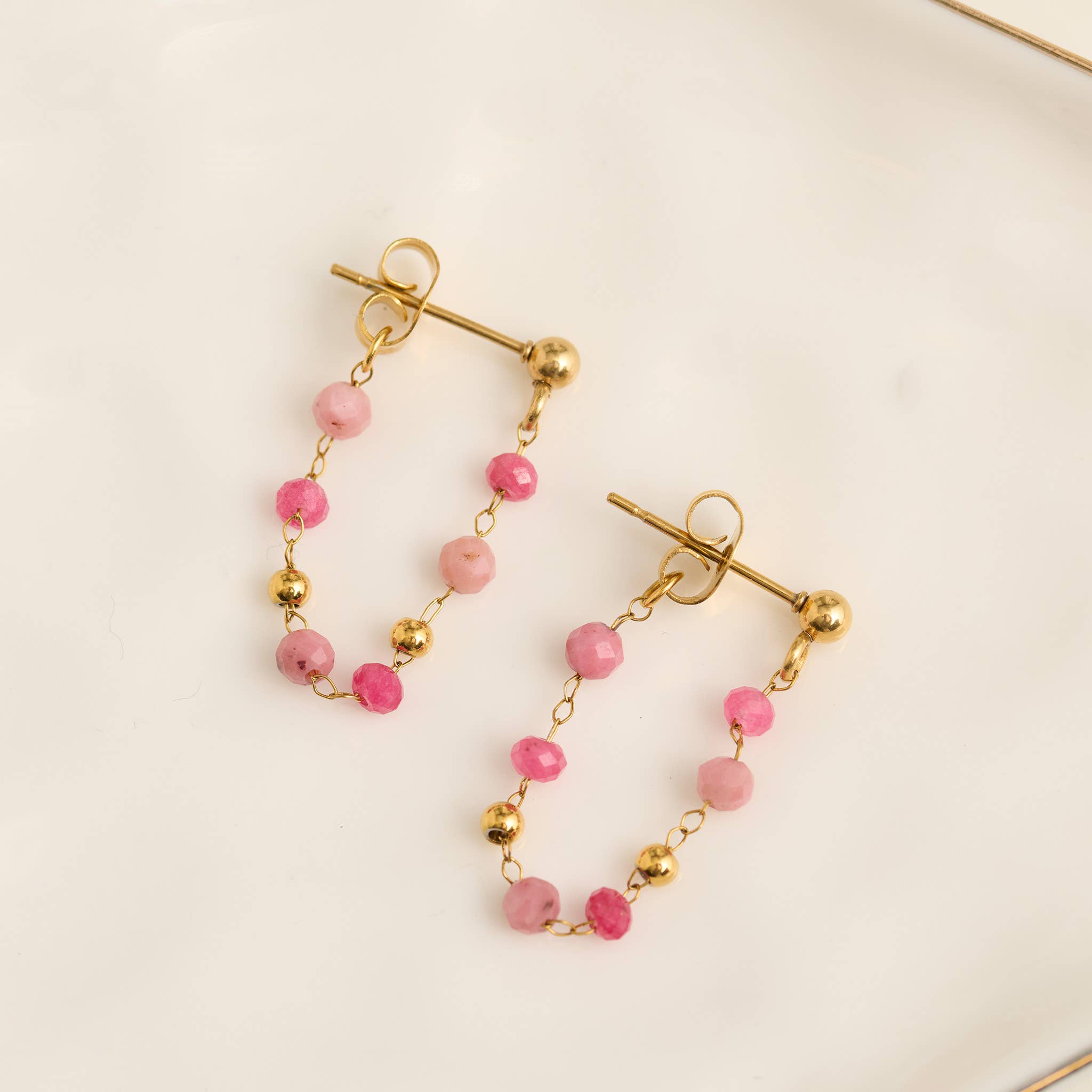 Waterproof Earrings Gemstone Beaded Drop Narelle Gold