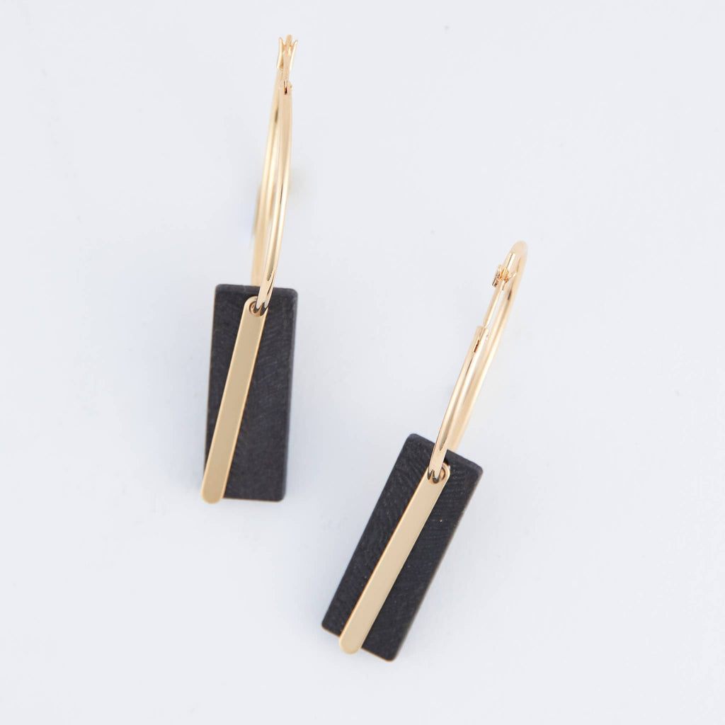 Jolie Wooden Bar Gold Hoop Earrings